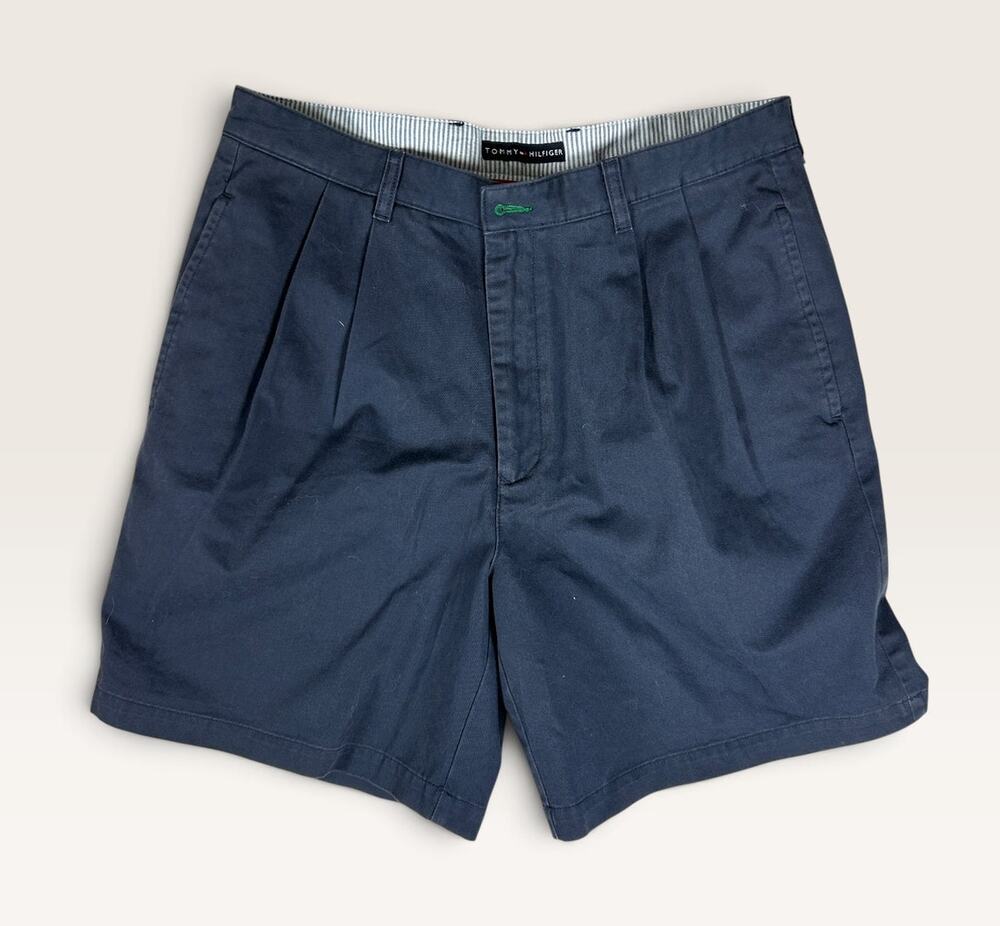 Tommy Hilfiger Mens Size 36 Navy Flat Front Chino Shorts Cotton Casual